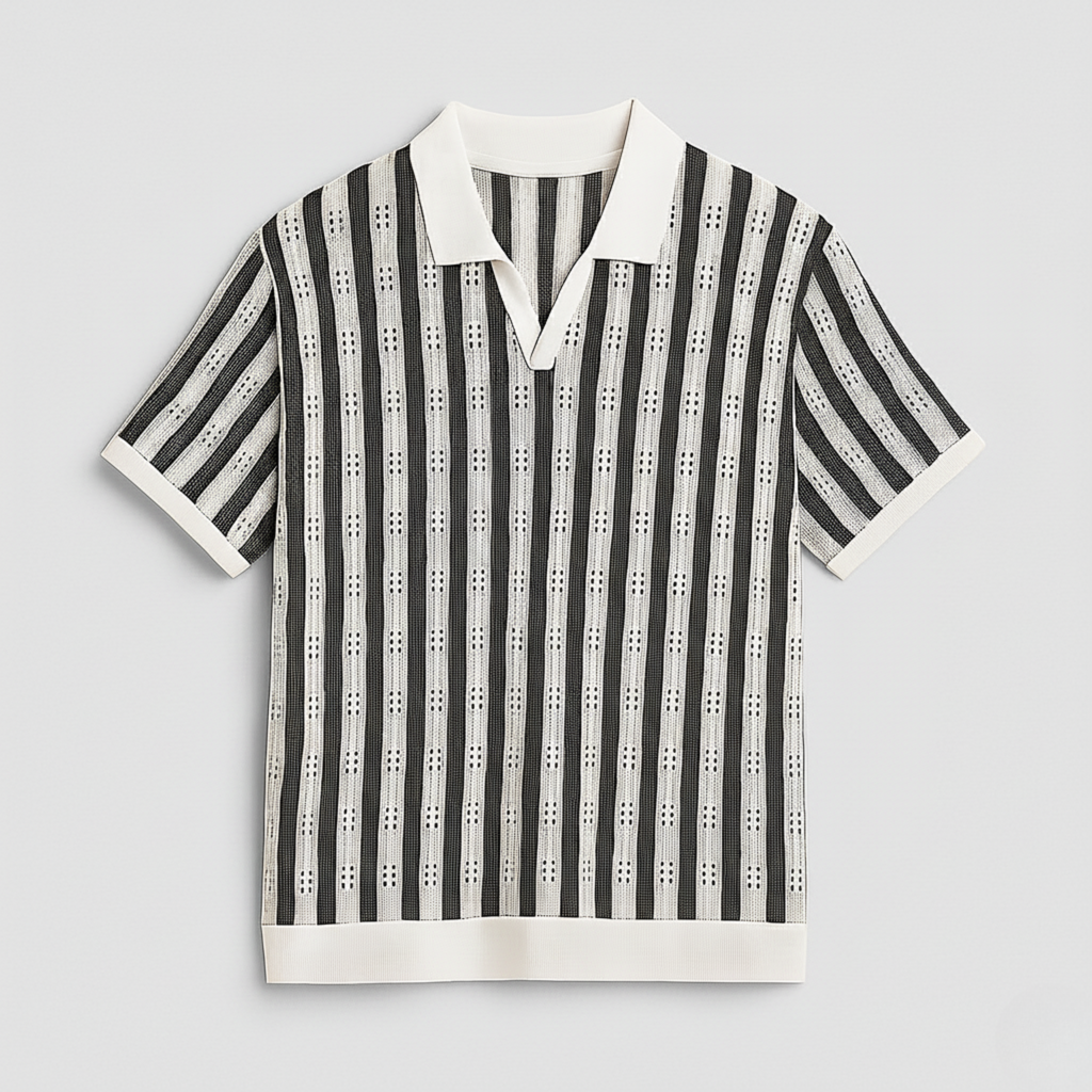 Retro Knit Striped Polo | Monochrome Black & White | TheAneesh