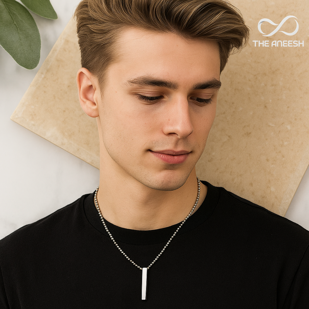 Vertical Bar Pendant Necklace – Sleek Style in Black & Silver