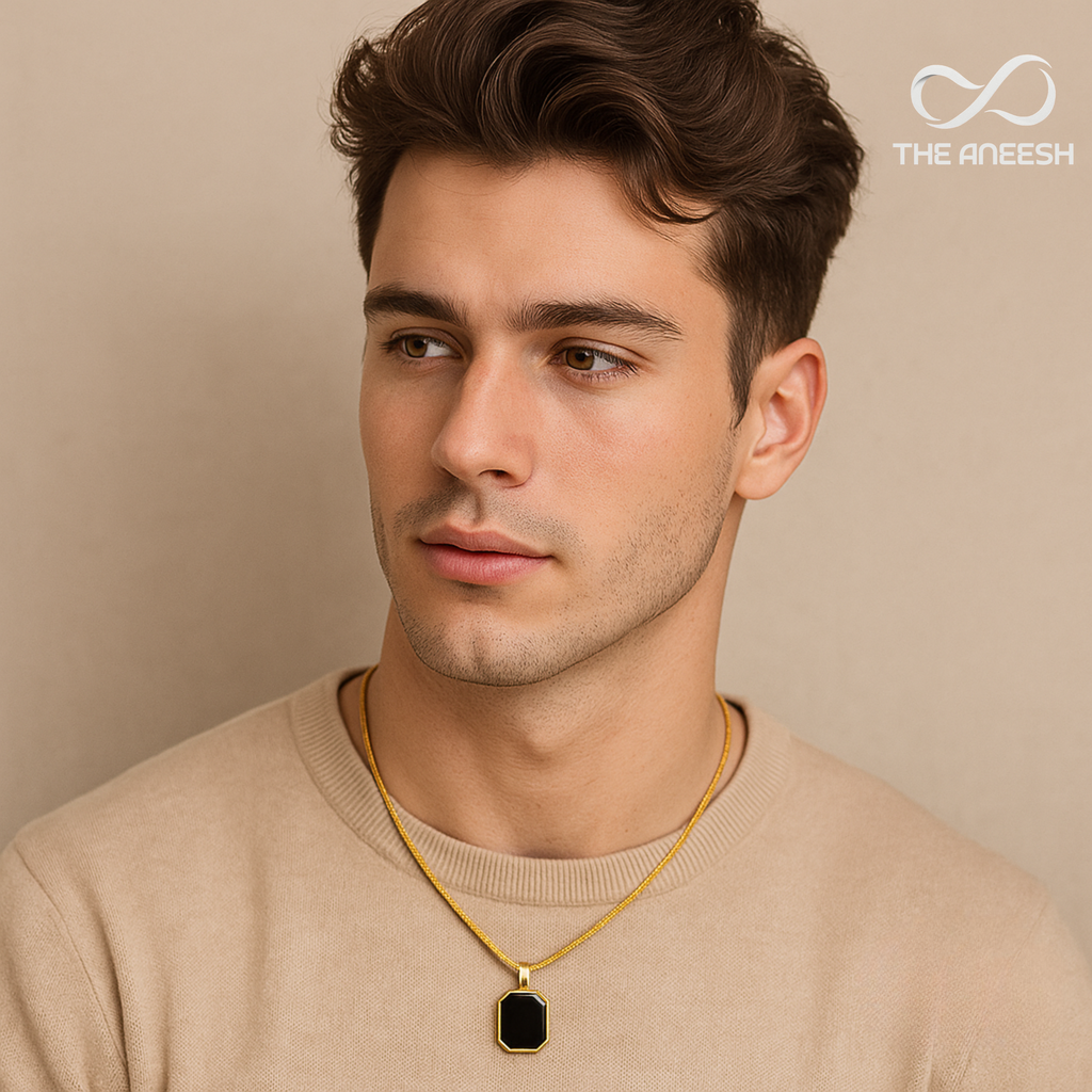 HexaEdge Onyx Pendant Necklace – Gold & Silver Edition